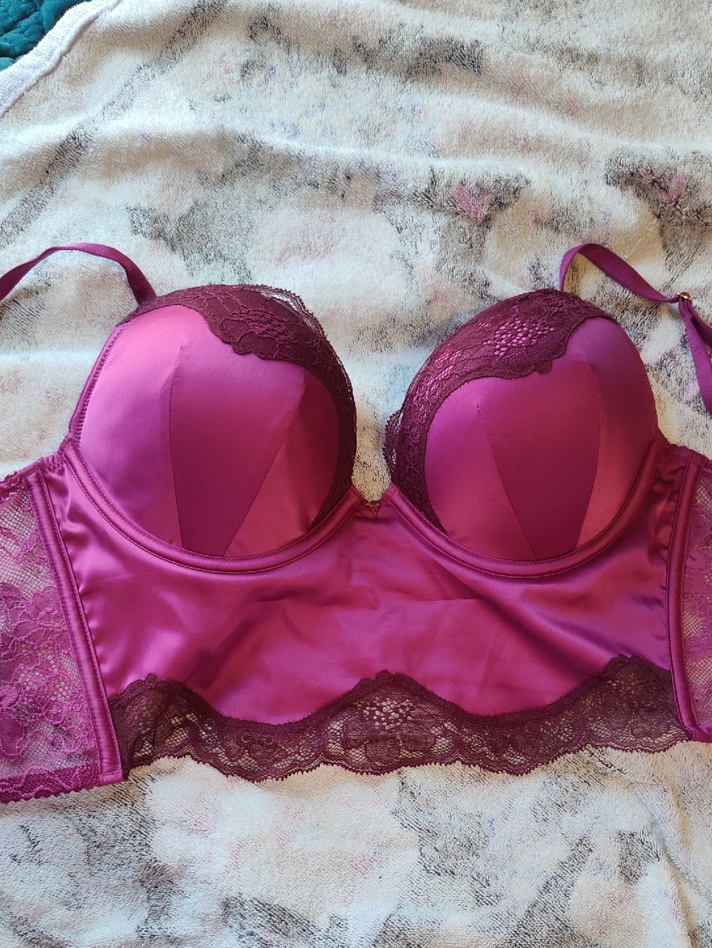 Longline Bombshell Satin And Lace Push-up Bra